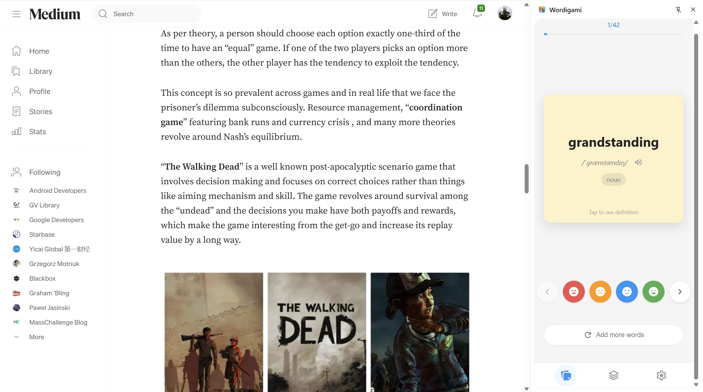 Wordigami Chrome extension in action